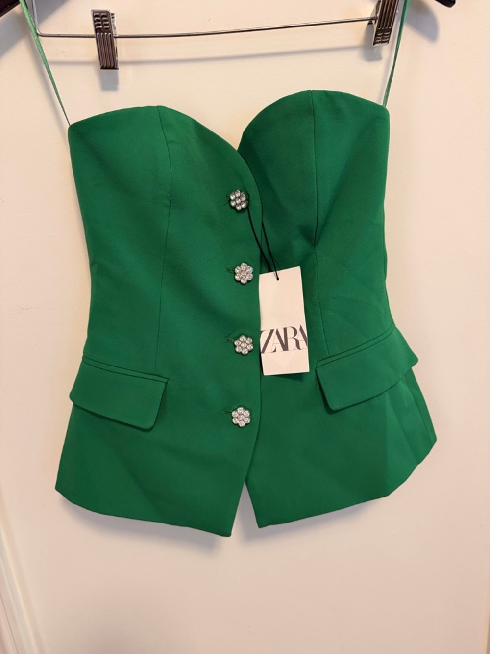 Zara Emerald Green Strapless Peplum Corset Top